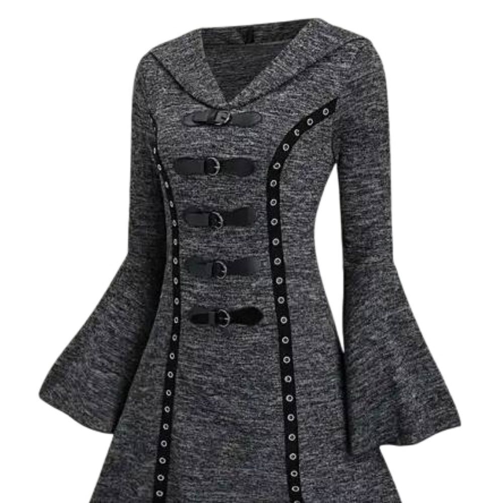 Womens Bohemian Style Hooded Gray Bell Sleeve Sweater Dress #3